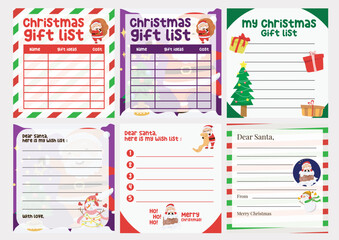Beautiful Christmas letter template. Cute Christmas gift list design for children. Vector template for agenda, to-do list, wish list, and gift list. Printable worksheet for preschool.