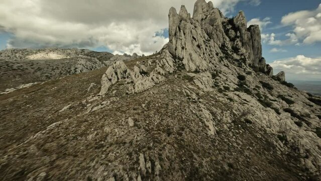 Aerial FPV flying along Tulove Grede, Velebit mountains, Croatia