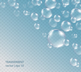 Transparent vector water soap bubble, crystal  glass ball isolated on abstract light background.