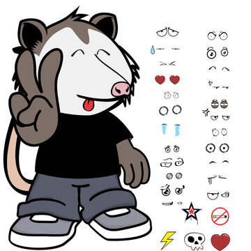 Cute Possum Character Cartoon Kawaii Expressions Set Pack In Vector Format