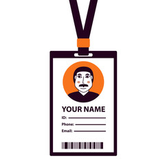 Man plastic ID card. Guy business Id.Doodle sketch style vector illustration. Identification document.