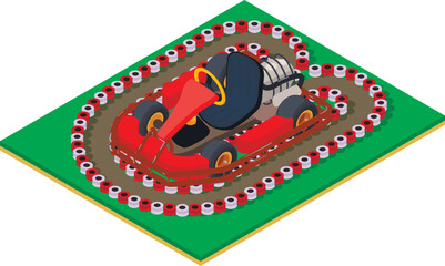 Sport concept icon isometric vector. New red karting car in karting arena icon. Sport and active recreation