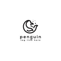 creative simple penguin logo design in circle style line outline, minimalist bird vector template icon