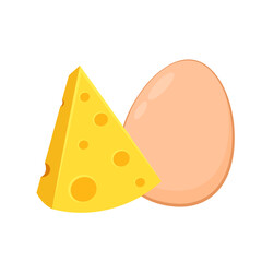 Cheese and Egg cartoon. Cheese and Egg vector isolated on white background.