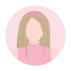 Avatar of a young woman with a headband for social networks. Vector illustration in flat style