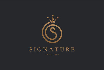 Letter S Logo, luxury letter S with crown in gold colour, vector illustration