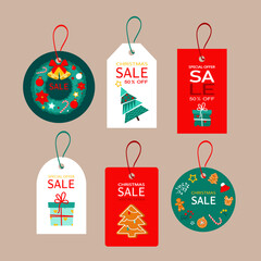 Set of decorative christmas tags, gift labels. Vector set