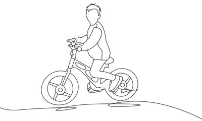 child riding a bike  bicycle. Line drawing vector illustration. Professional, Minimalist and eye-catching.