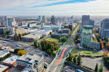 A photo taken from above Sacramento California near the Capitol