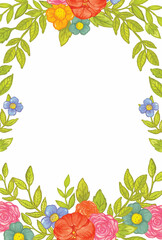 frame with watercolor colorful flowers
