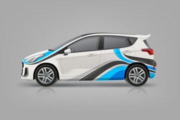Branding design on Company Car mockup. Abstract Blue stripes brand identity background on corporate Car. Branding vehicle. Editable vector