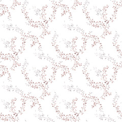 Floral seamless pattern with abstract watercolor branches, isolated illustration for textile, interior or wallpaper, delicate floral background.