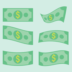 money dollar cash flat vector illustration. dollar banknotes illustration. green paper bill. Fly cartoon money isolated on blue background. suitable for finance and business