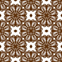 Retro geometric pattern in repeat. Fabric print. Damask style Seamless pattern background, mosaic ornament, vintage style. Design for prints on fabrics