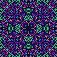 Retro geometric pattern in repeat. Fabric print. Damask style Seamless pattern background, mosaic ornament, vintage style. Design for prints on fabrics