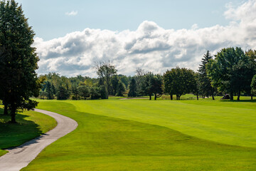 Golf field on the warm autumn day