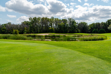 Golf field on the warm autumn day