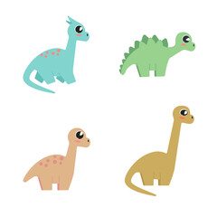 Collection of four cute baby dinosaur in cartoon style. Colorful cute baby illustration is ideal for a children's room. Vector illustration on white background.