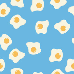 Fried Eggs seamless pattern on yellow background. Vector illustration