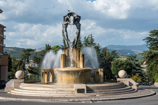 The Beautiful bright fountain in L'Aquila in Abruzzo