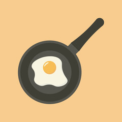 Cute Fried egg on Frying pan. Healthy morning breakfast with egg. Vector illustration