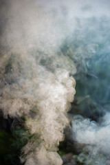 White smoke against a natural black and green background.