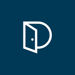 line art alphabet letter D and door logo vector
