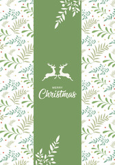 Christmas greeting card with deer, Ornate background.