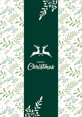 Christmas greeting card with deer, Ornate background.