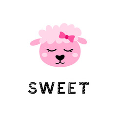 Illustration with sheep face and lettering.