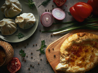 Georgian cuisine on the table close-up