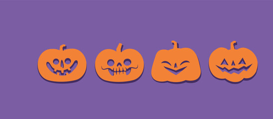 Halloween carved pumpkins. Jack O lantern flat icons.