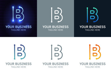 Letter B minimal logo icon design. Vector template graphic elements. Technology, digital interfaces, hardware and engineering concepts. Graphic made of circuits