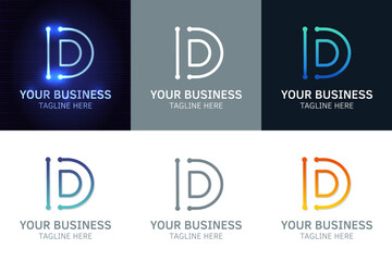 Letter D minimal logo icon design. Vector template graphic elements. Technology, digital interfaces, hardware and engineering concepts. Graphic made of circuits