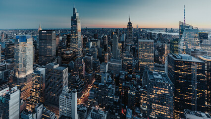 Late evening areal view of downtown New York