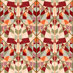 Decorative kaleidoscope mosaic ornament. Abstract shapes seamless pattern.