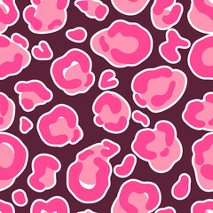 Cartoon pink animal print, vector seamless pattern in the style of doodles, hand drawn