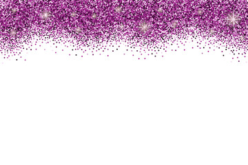 White background with violet glitter sparkles.