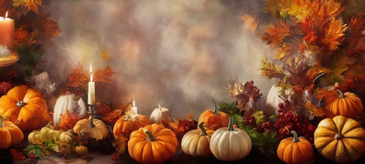 Pumpkins And Gourds With A Candle, Mind Blowing Thanksgiving Setup Abstract Background Wallpaper.