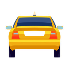 Yellow taxi car picture. Cartoon cab back view isolated vector illustration. Transportation and travel concept for web design