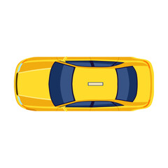 Top view of yellow taxi car flat illustration. Cartoon cab above view isolated vector illustration. Transportation and travel concept for web design