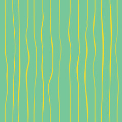 Yellow and green stripe seamless repeat pattern. Vector illustration. Pattern with freehand wavy thin stripes for print, scrapbooking, wallpaper, textile, fashion, packaging.