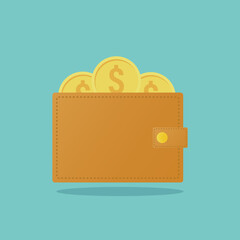 wallet and stack money vector illustration, banknote sign earning and prosperity symbol