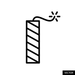 Firecracker vector icon in line style design for website, app, UI, isolated on white background. Editable stroke. Vector illustration.