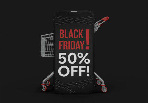 Smartphone with Black Friday Sale Theme Mockup