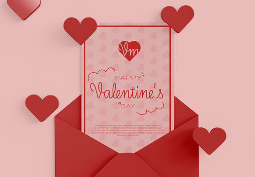 Valentine's Day Postcard with Envelope Mockup