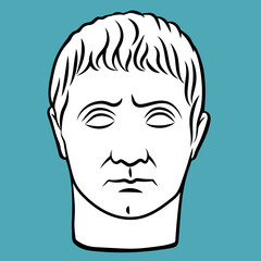 Ancient Roman Man Head Full Face. Statue of Germanicus Iulius Caesar. Roman General.