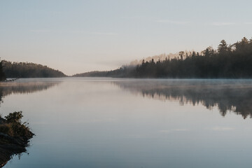 Foggy morning lake