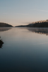 Foggy morning lake