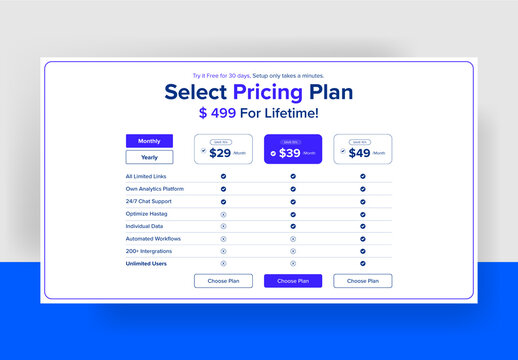 Pricing Plan Design Set Layout
